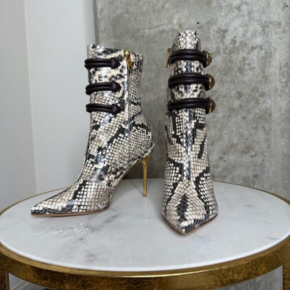 BALMAIN Alma Snake-Effect Leather Ankle Boots - Picture 13 of 17